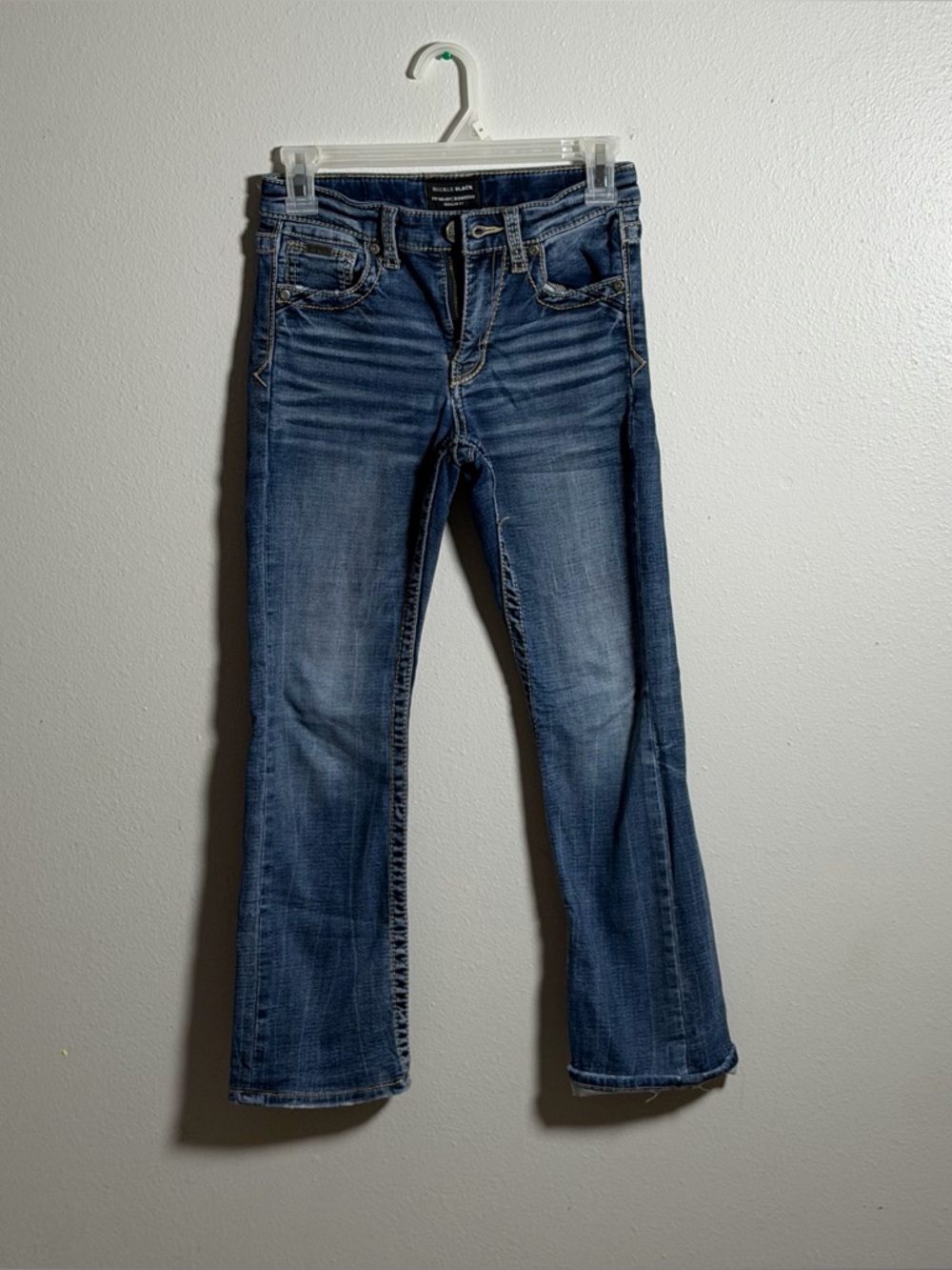 Buckle Black Kids Boys Fit No 109 Bootcut Jeans Dark Wash Contrast Stitch 12R.